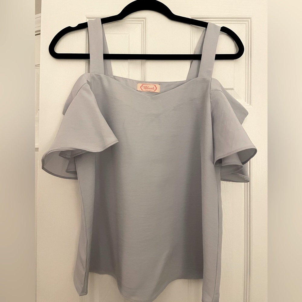 Blush cold shoulder flutter sleeve top